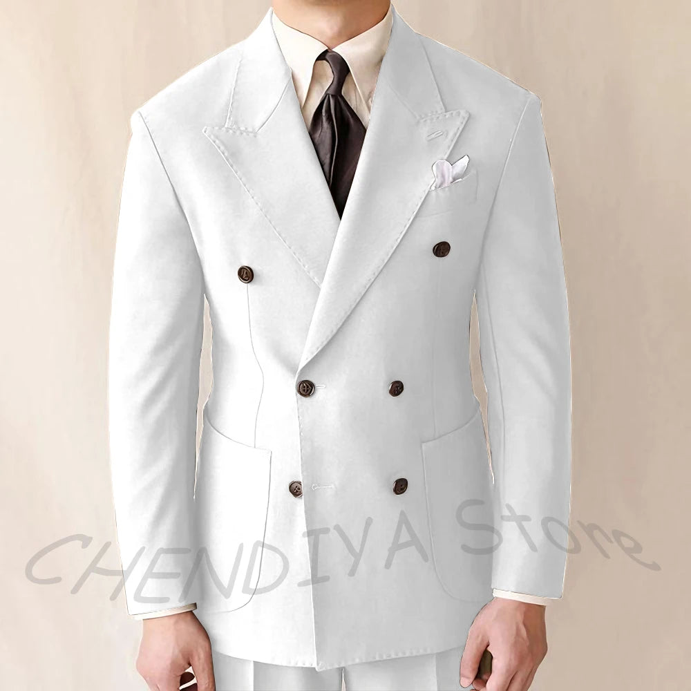 British Style Men Suits Casual Business Double Breasted Suit Jacket Wedding Groom Business Social Banquet Tuxedo Costume