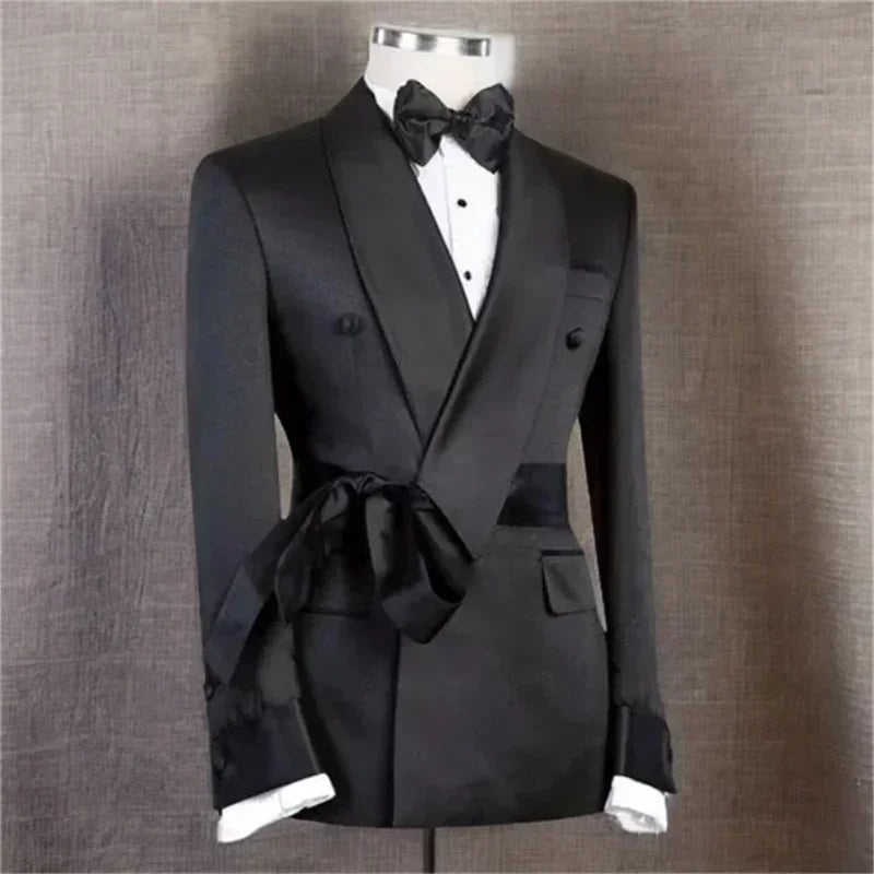 Formal Men Suit Jacket With Belt Single 1 Piece Slim Fit Male Blazer With Double Breasted Fashion Wedding Suit Coat 2025