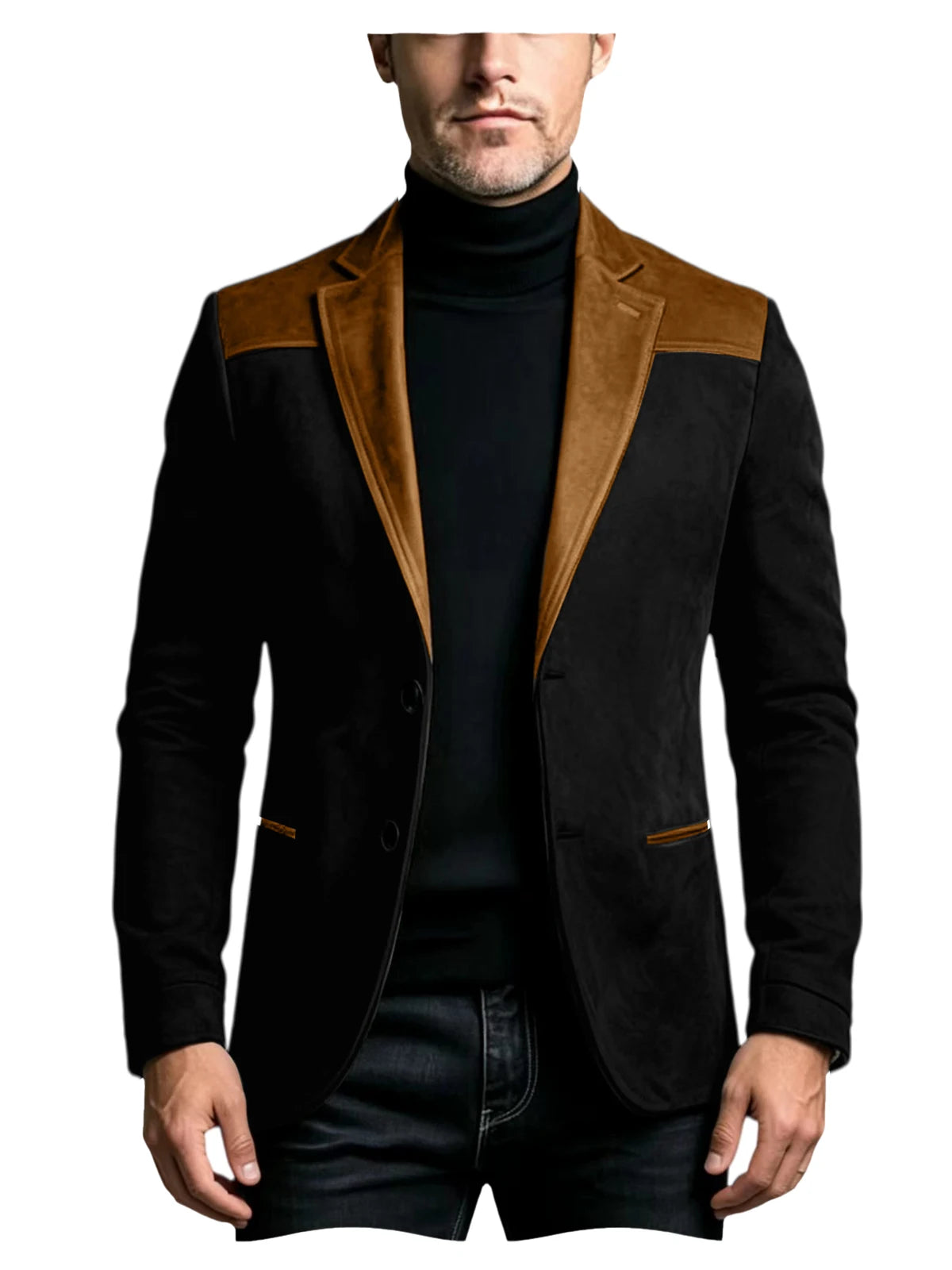 Men Suede Patchwork Lapel Blazer Slim Fit Color Block Suit Jacket Business Streetwear Outerwear For Party Daily Evening Outfits