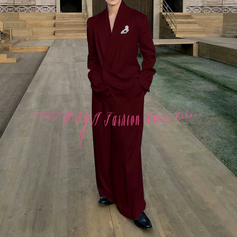 White Loose Style Men's Suit Business Casual 2 Pieces Jacket Pants Work Commute Social Party Male Clothing