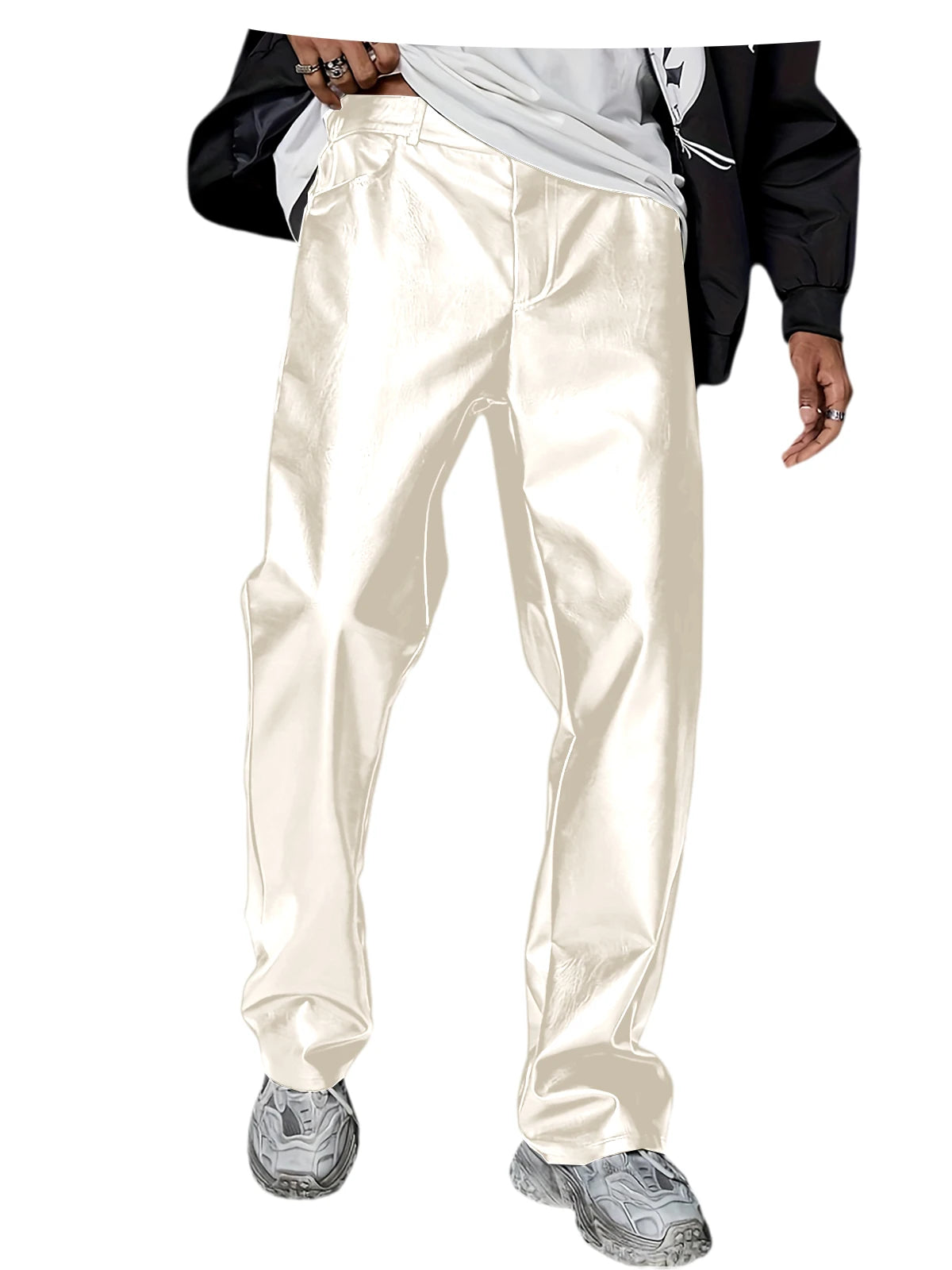 Men's Faux Leather Wide Leg Pants High Waist Loose Straight Trousers Hip Hop Streetwear Club Party Casual Bottoms