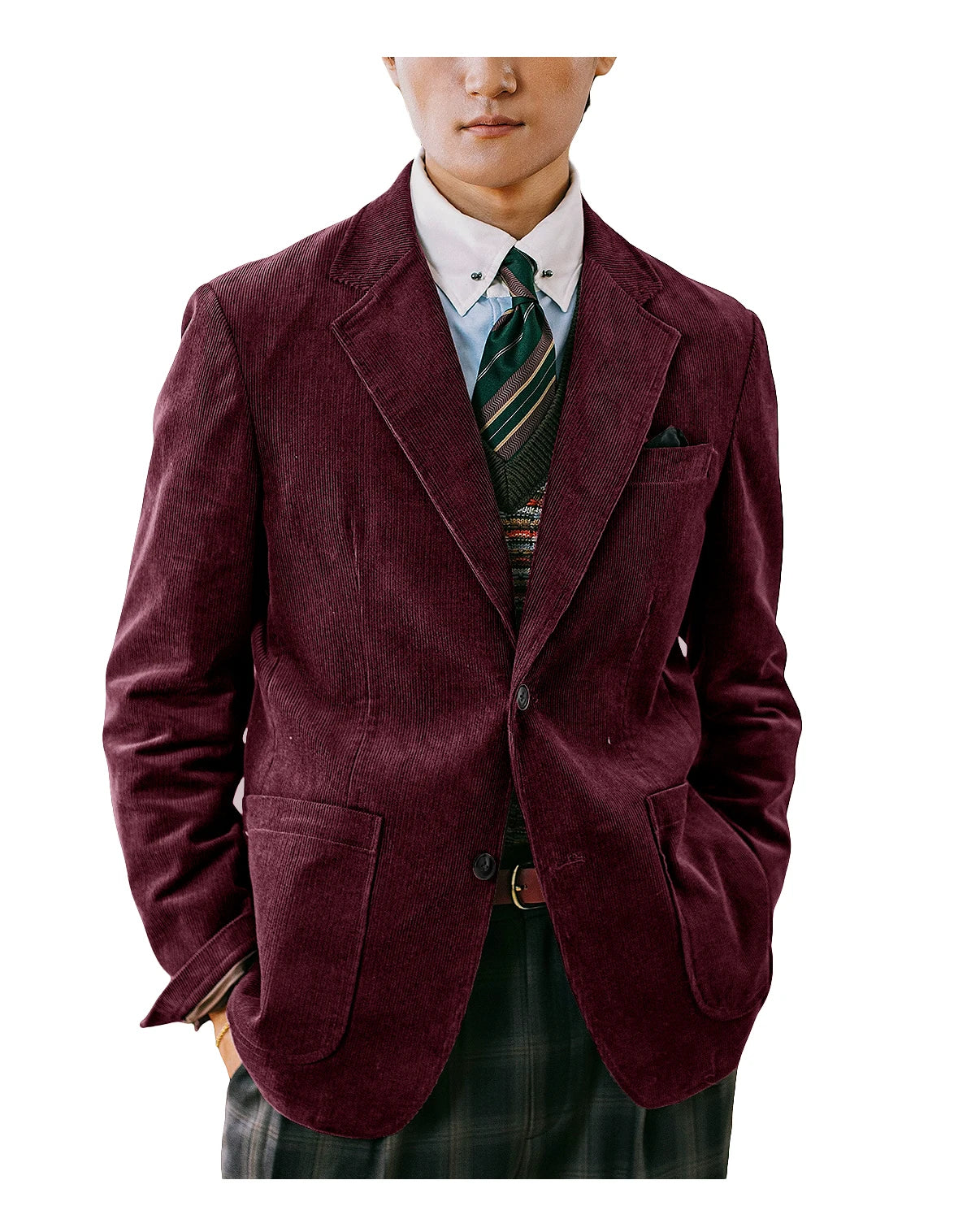 Men's Corduroy Blazer British Style Notched Lapel Casual Slim Fit Suit Jacket For Business Wedding Daily Wear Party