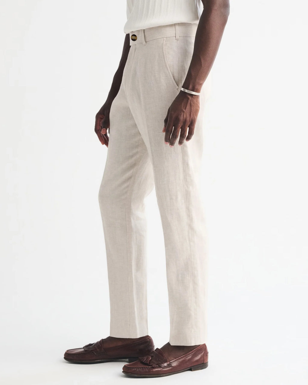 Men's Linen Straight Fit Pants Wrinkle-Resistant Lightweight Breathable Flat-Front Casual Trousers Expandable-Waist For Summer