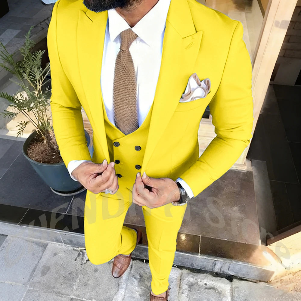 Slim Fit Men's Suits Set 3 Piece Single Breasted Peak Lapel Suit Daily Home Office High Street Fashion Casual Blazer Pants Vest