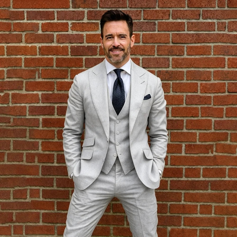 3 Pieces Linen Men Suits Custom Made Tuxedo Separates Blazer with Vest Pants For Summer Party Beach Wedding Guest Suit for Man