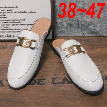 Brand Designer Mens Casual Diamond Leather Luxury Business Italian 38~47 Men Half Shoes Drop Ship Mules Man Black Slides Slipper