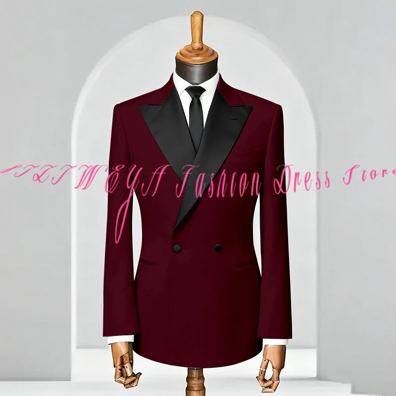 Double Breasted Men Slim Fit Suit 2 Pieces Jacket Pants Formal Occasion Tuxedo Business Casual Chic Outfits