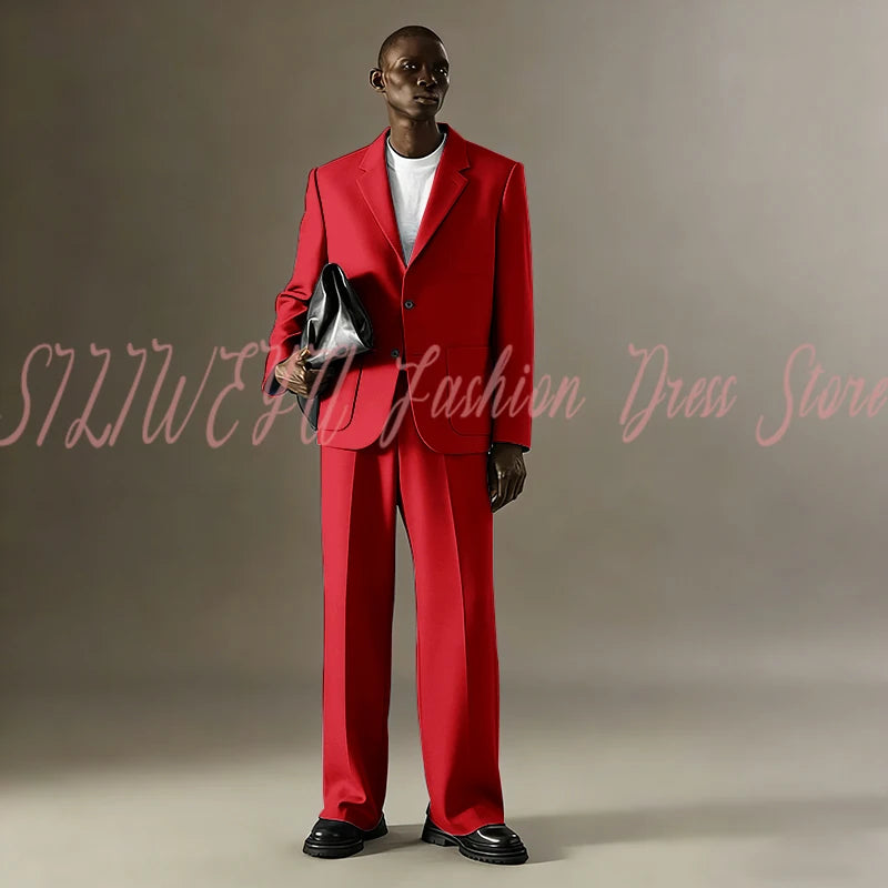 Loose Casual Men Suit Sets 2 Pieces Jacket Pants Business Blazer Set Social Party Fashion Trousers Roupas Masculino