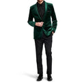 Green Velvet Men's 2 Pieces Jacket Pants Elegant Dinner Party Wedding Groom Tuxedo Formal Male Clothing