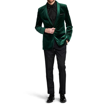 Green Velvet Men's 2 Pieces Jacket Pants Elegant Dinner Party Wedding Groom Tuxedo Formal Male Clothing
