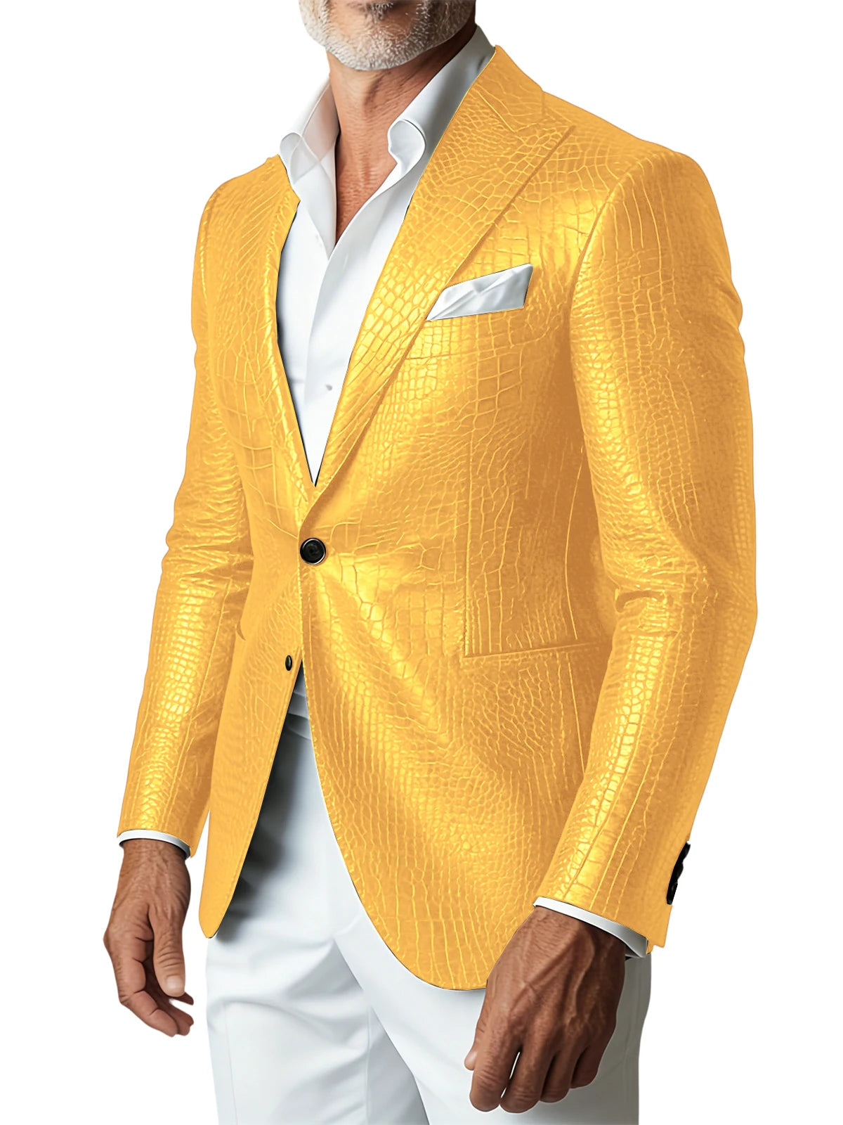 Men Elegant Brown Crocodile PU Leather Blazer Shawl Lapel Long Sleeve Pocket With Belt Business Casual Male Fashion Suit Jacket