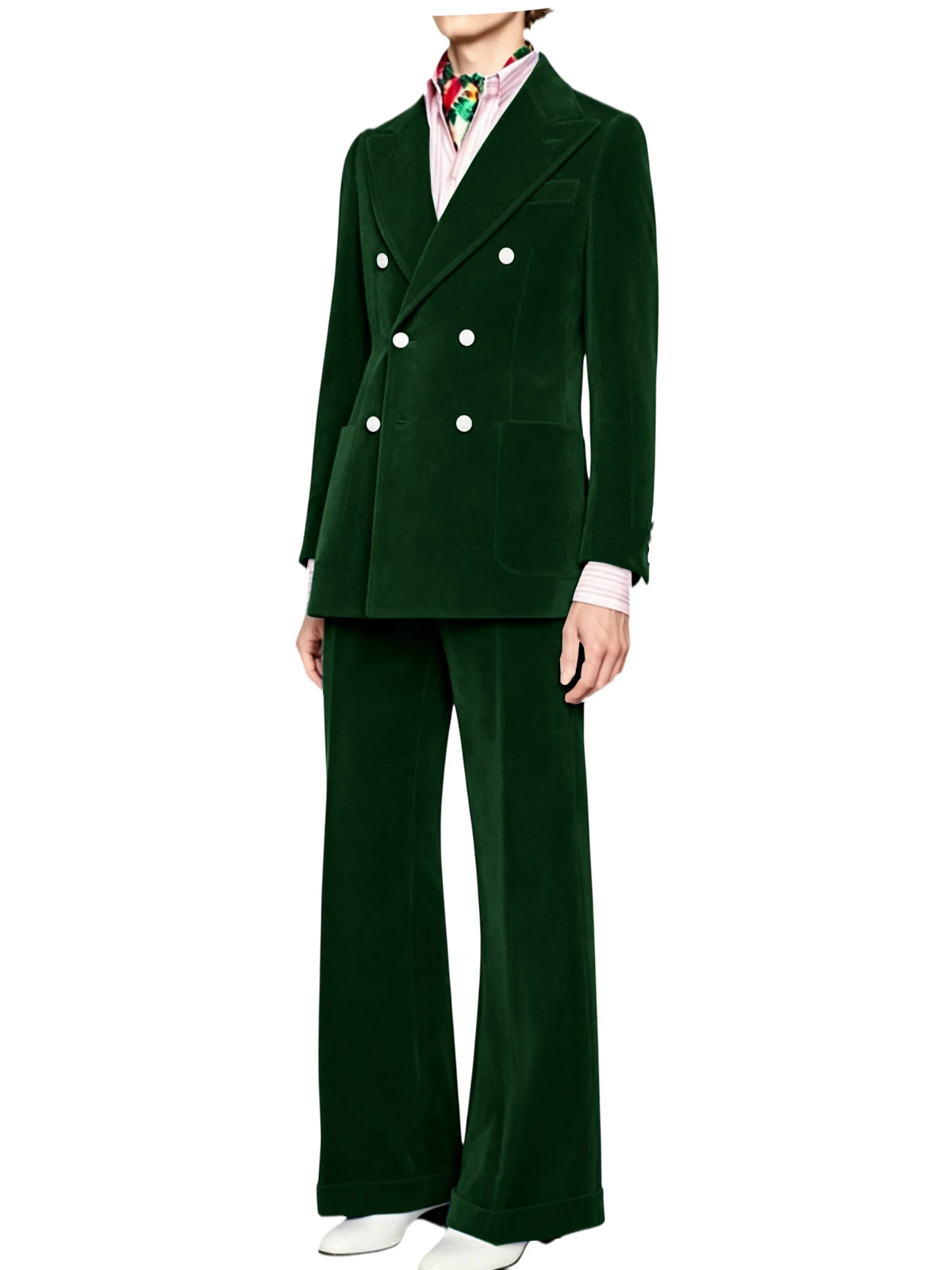 Men's Velvet Double Breasted 2 Piece Suit Set Slim Fit Peak Lapel Formal Straight Leg Pants Suit For Party Wedding Daily Wear