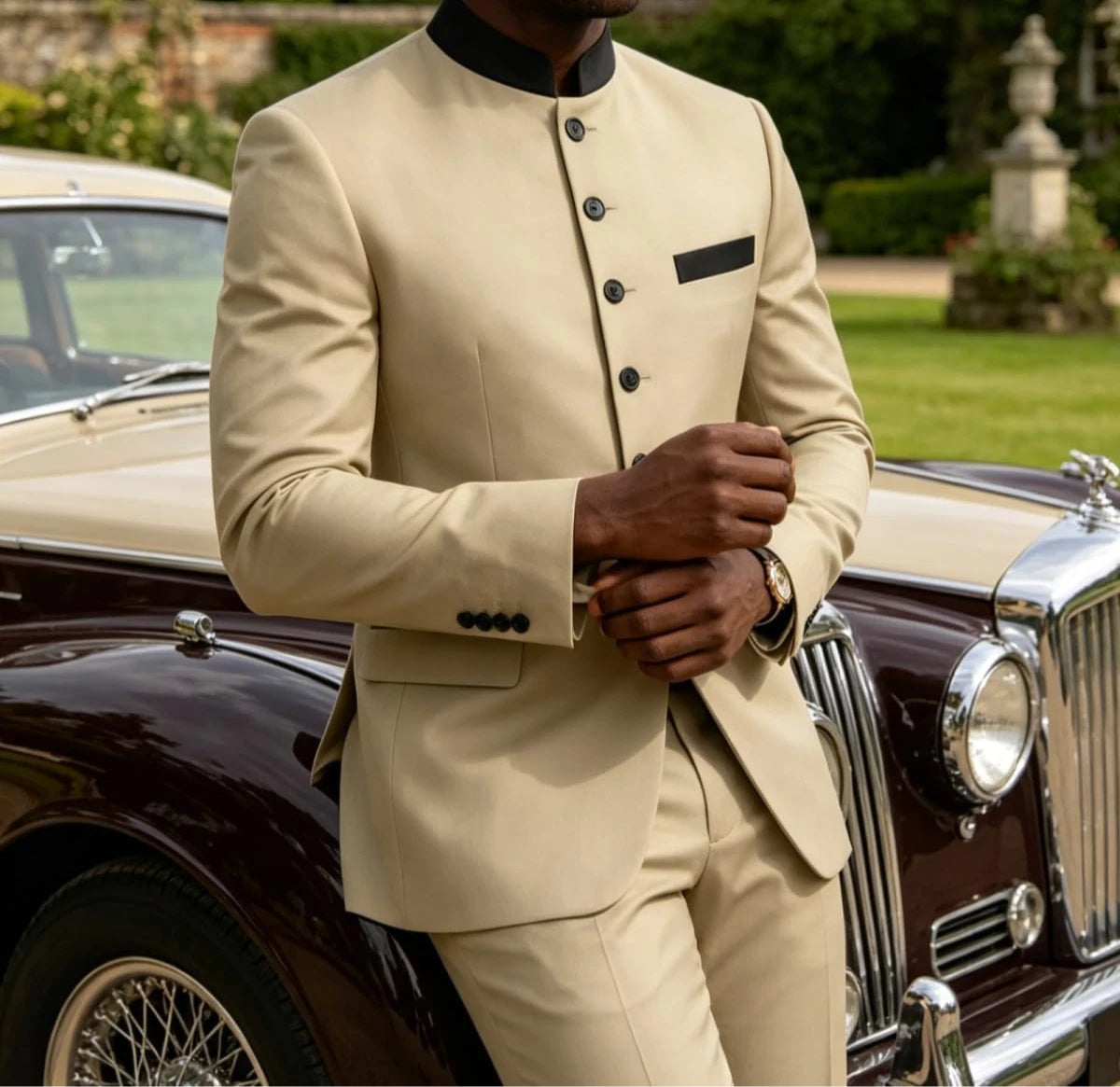 Chinese Tunic Suit Mens 2 Piece Chinese Suits for Men Slim Fit Mandarin Collar Suits for Wedding Prom Party