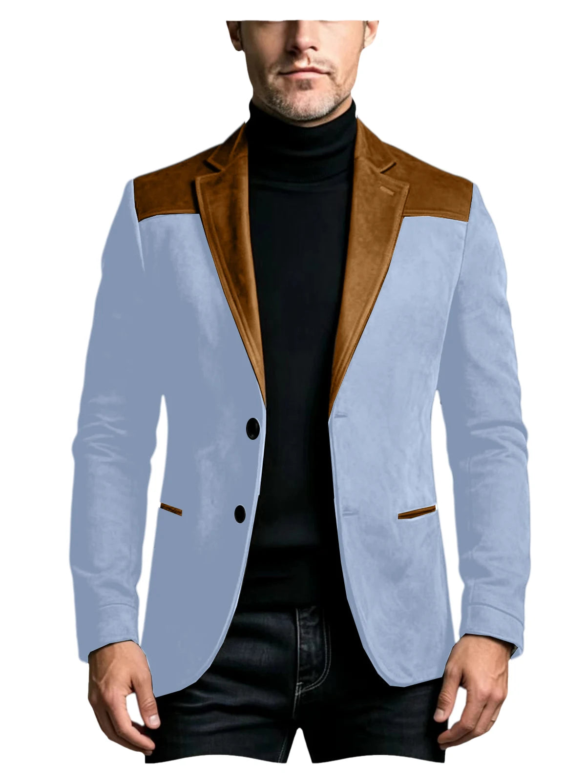 Men Suede Patchwork Lapel Blazer Slim Fit Color Block Suit Jacket Business Streetwear Outerwear For Party Daily Evening Outfits