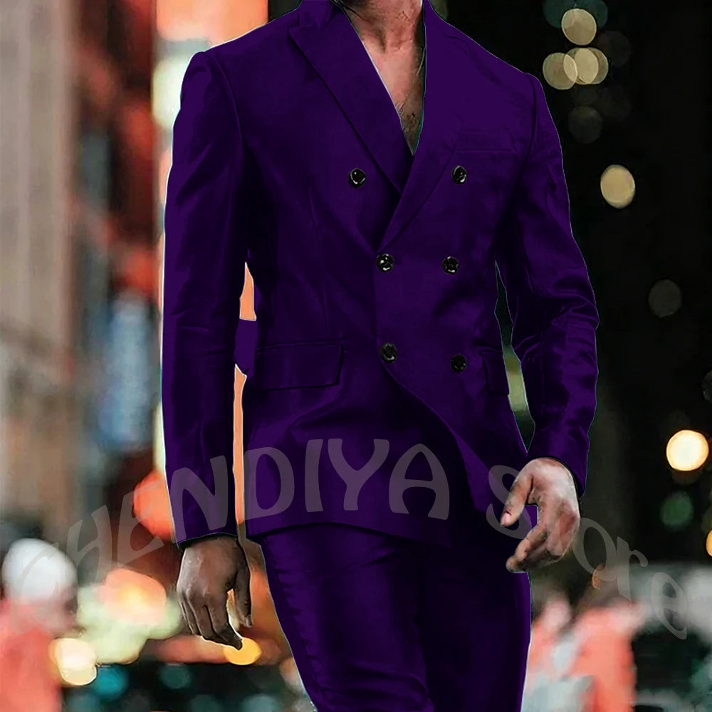 Elegant Satin Men Suit 2 Pieces Peaked Lapel Handsome Tailor-Made Custom Man Fashion Clothes Set Smart Casual Jacket Pants