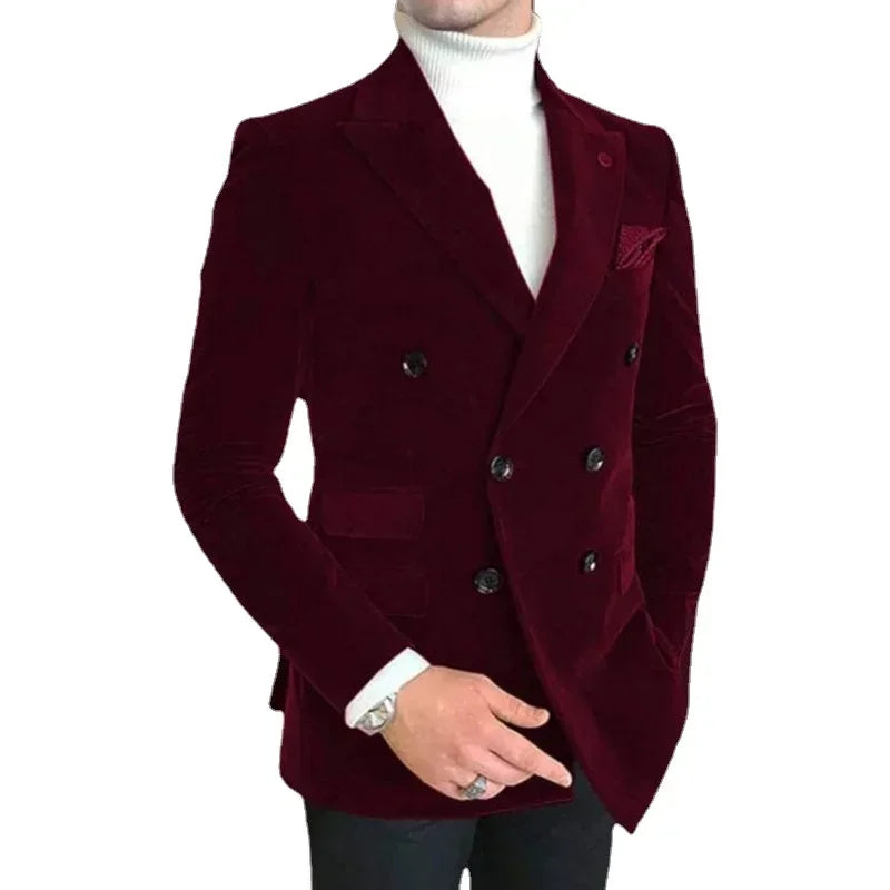 Italian Style Men Suit Jacket Slim Fit 1 Piece Peak Lapel Velvet Smoking Male Fashion Blazer Double Breasted Wedding Suit 2025