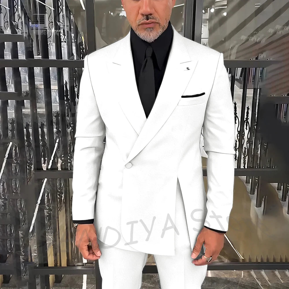 Classic Black Men Suits Single Button Double Split Formal Blazer Business Casual Party Prom Wedding Set 2 Piece Jacket Pants