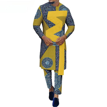 African Suits for Men Single Breasted Printed Blazer and Pants 2 Piece Set Dashiki Outfits Ankara Attire for Wedding A2216007