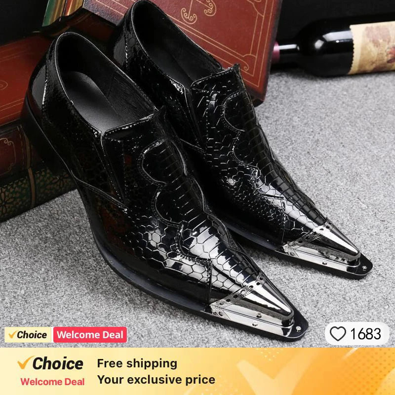 Summer Slip-on business dress mens Derby shoes black snake Luxury Genuine leather shoe man pointed party Trend Crocodile wedding