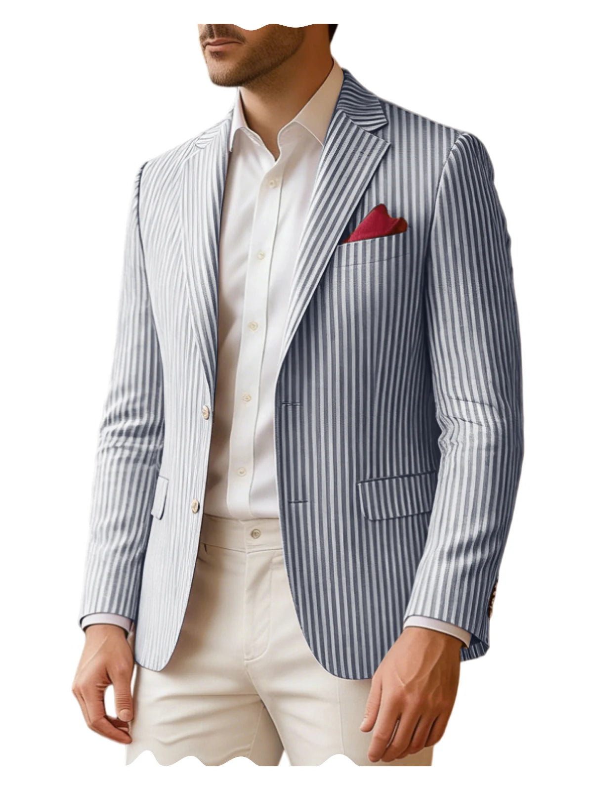Men's Seersucker Striped Blazer Classic Slim Fit Notch Lapel Business Casual Suit Jacket For Beach Vacation Summer