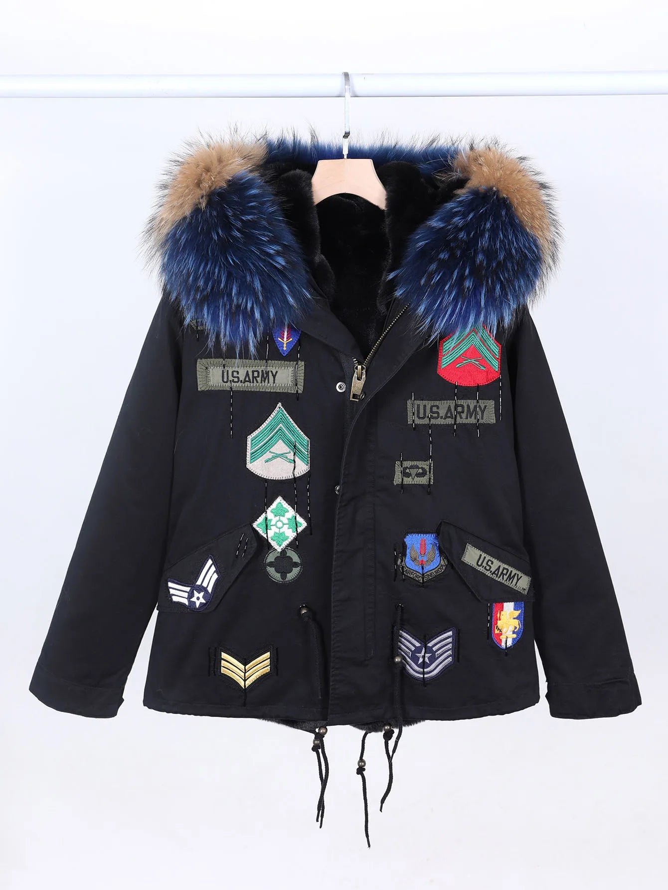 Women's Winter Parka Coat with Detachable Lining Long Sleeve Warm Cotton Jacket with Hood Embroidered Unisex Casual Outerwear