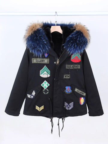 Women's Winter Parka Coat with Detachable Lining Long Sleeve Warm Cotton Jacket with Hood Embroidered Unisex Casual Outerwear