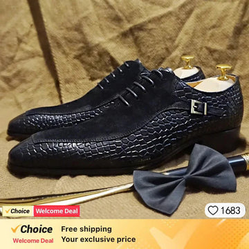Luxury Men Oxford Shoes Lace up Black Brown Men Dress Shoes Suede Office Wedding Crocodile prints Casual Leather Shoes For Men