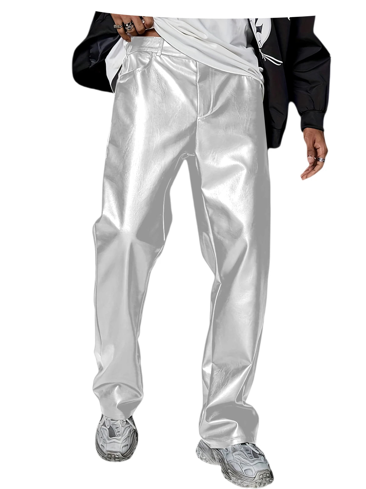 Men's Faux Leather Wide Leg Pants High Waist Loose Straight Trousers Hip Hop Streetwear Club Party Casual Bottoms