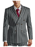 Men's Pinstripe 2 Piece Suit Set Double Breasted Peak Lapel Slim Fit Striped Tuxedo Suit For Wedding Prom Business Formal