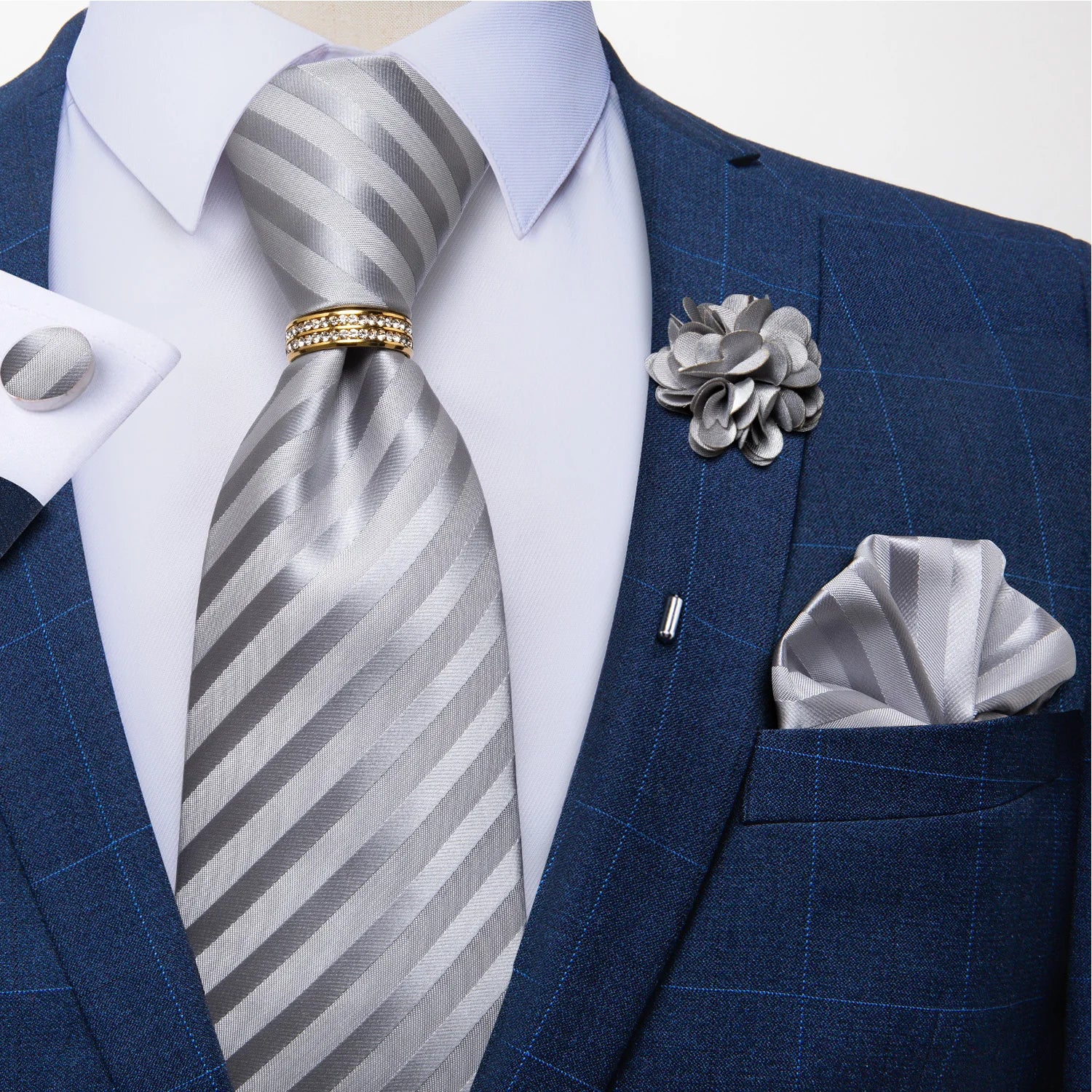8cm Men Silk Tie White Solid Necktie Men's Formal Wedding Party Ties Cufflinks Hanky Flower Brooch Set Men Gift Corbatas DiBanGu