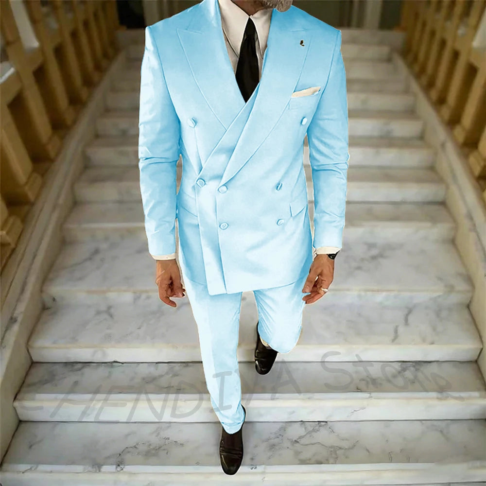 High Quality Peaked Lapel Suit For Men Double Breasted Gentleman Wedding Groom Tuxedo Custom Man Fashion Clothes Set Two Pieces