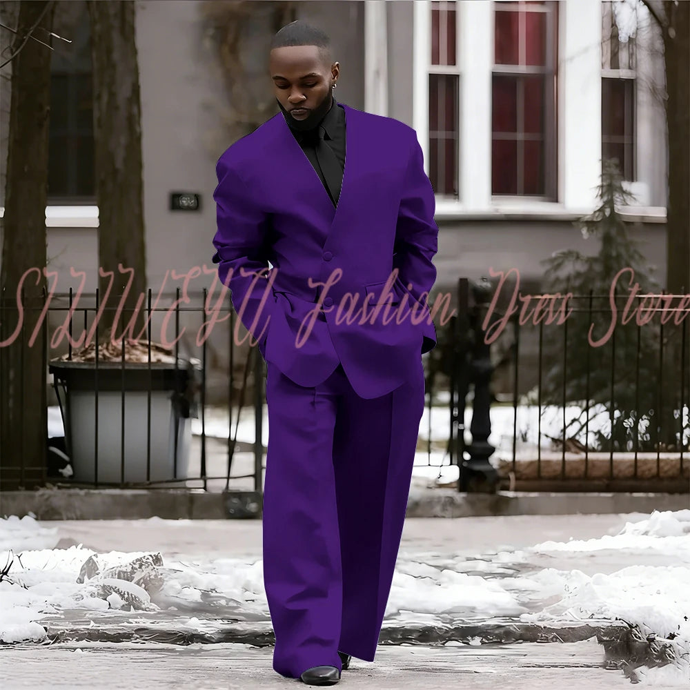 Single Breasted Red Men's Suit 2 Pieces Jacket Pants Loose Style Business Casual Work Commute Daily Social Blazer Set