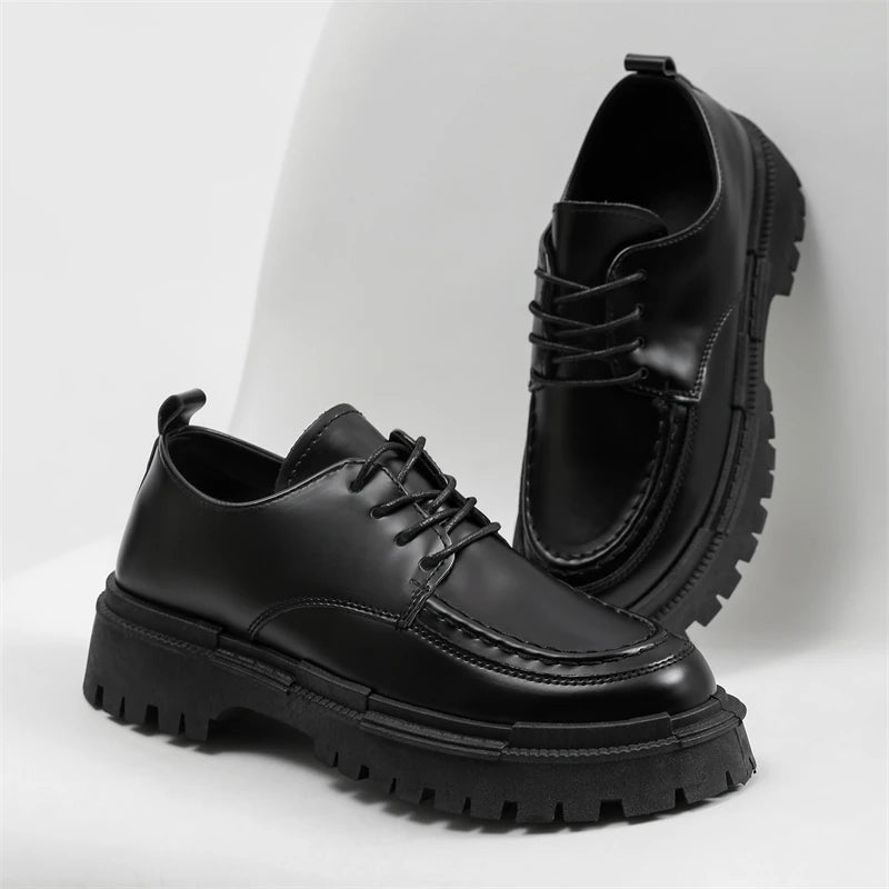 Thick Sole Formal Black Men Leather Shoes Luxury Brand Designer Platform Casual Shoes Wedding Dress Oxfords Shoes Men Work Shoes
