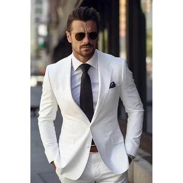 Hight Quality White Cost For Men Luxury Wedding Groom Troom Pantalons Pantalons Jacket Set Single Breasted Notch Blazer 2024