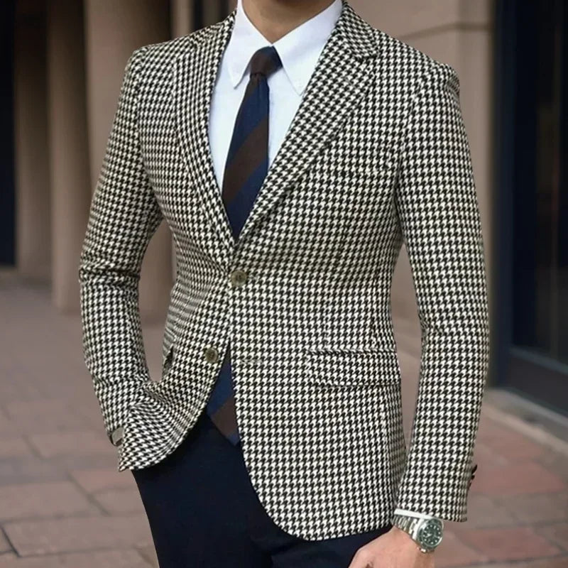 Check Suit Jacket For Men Wedding Tuxedo Houndstooth Blazer 1 Pc American Style Notch Style Check Plaid Fashion Suit 2025