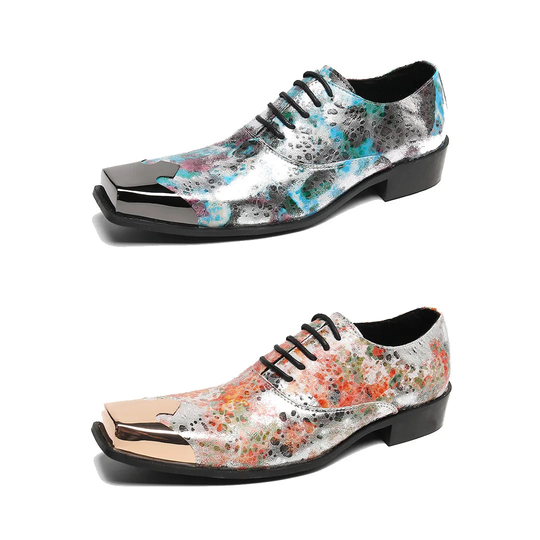 Square Toe Lace Up Men's Shoes  Colored Leather Formal Shoes  Business Parties  Weddings  Nightclubs  Casual Men's Shoes