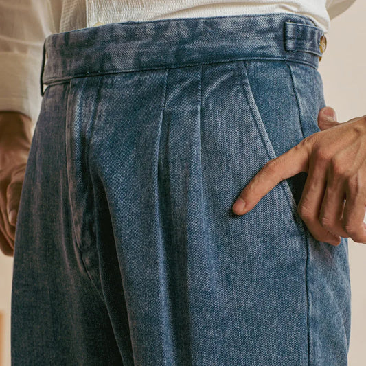 Jeans a doppia piega di alta qualità tubo dritta dritta tubo sciolto di pantalone casual di alta qualità vestito pantalone gamba dritta napli