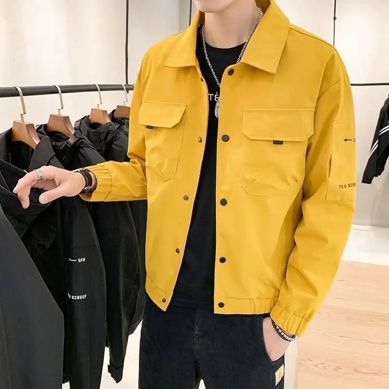 Men's Autumn and Spring New Fashion Korean Casual Long-sleeved Fashion Brand Men's Slim Work Jacket