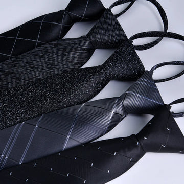 zipper tie 7CM Men's Professional Business Executive Black Striped Lazy Easy Pull Neckties Gifts For Men