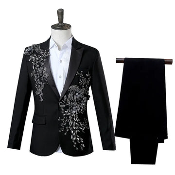 Elegant Applized zweiteiliger Männeranzug für Hochzeits Bankett Host Dance Prom Weihnachtskostüm Männer Blazer Chinesischer Stil