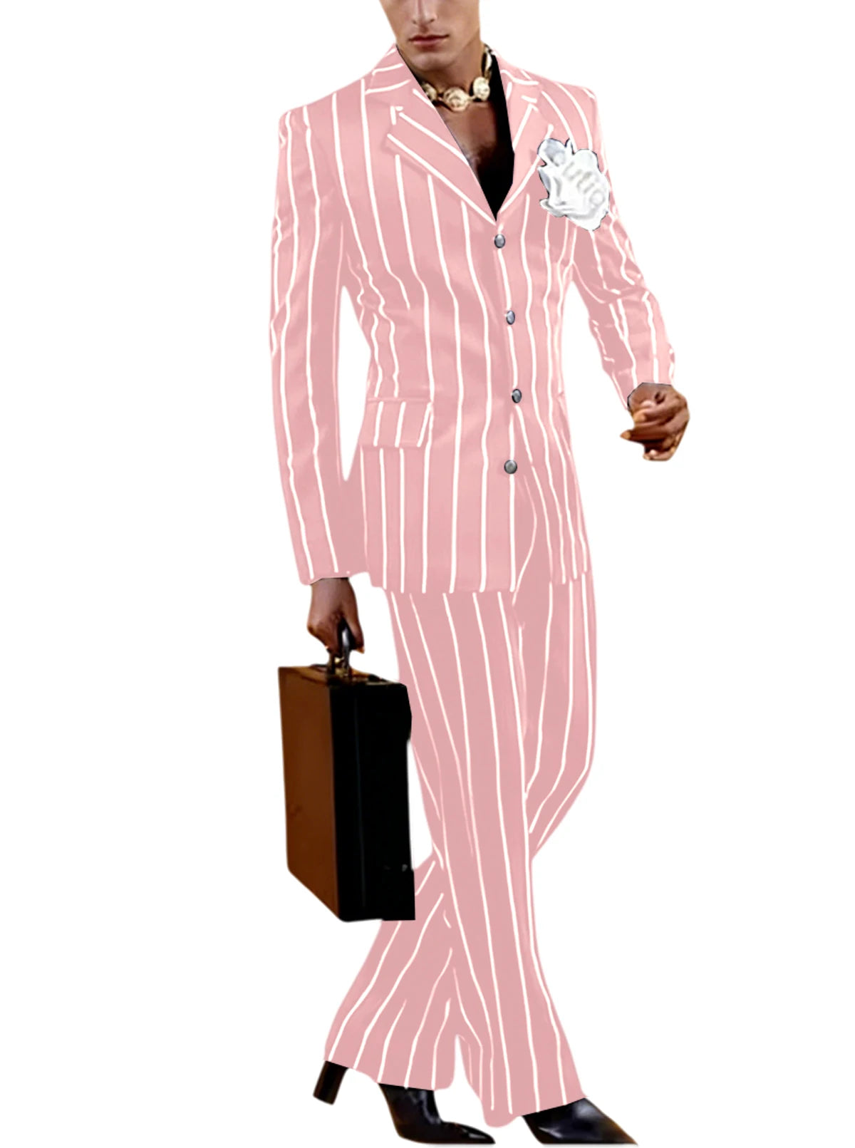 Men's Vintage Pinstripe 2 Piece Suit Set Double Breasted Peak Lapel Slim Fit Blazer Flared Pants Tuxedo For Wedding Prom