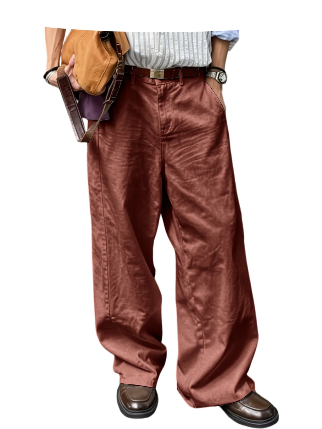 Men's Wide Leg Pants Casual Loose Fit Chino Trousers Vintage Streetwear Baggy Trousers for Daily Wear