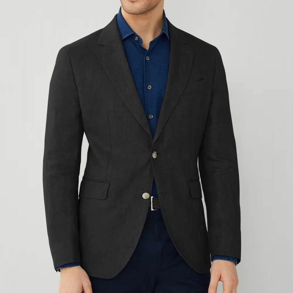 Men‘s Linen Suit Jacket Solid Color Slim Fit Notch Lapel Flap Pocket Two Buttons Lightweight Breathable Blazer Summer Wedding  ﻿