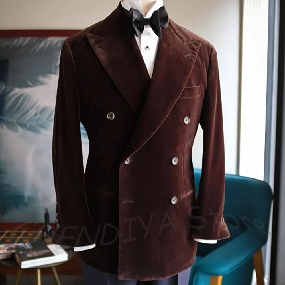 Italian Style Luxury Men Suit Slim High Quality Peaked Lapel Double Breasted Formal Party Outfit Wedding Suit Customized