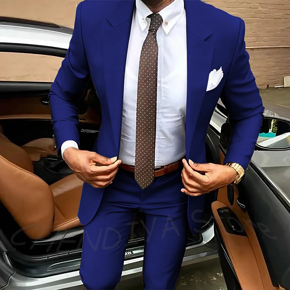 Dark Brown Men's Suits Classic Notched Lapel Slim Fit 2 Pieces Chic Single Breasted Formal Dinner Business Outfits Jacket Pants