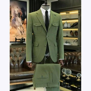 Customized Men Suits Solid Color Four Pockets Notch Lapel Outfits Formal Party Prom Daily Male Sets Two Piece(Blazer+Pants)