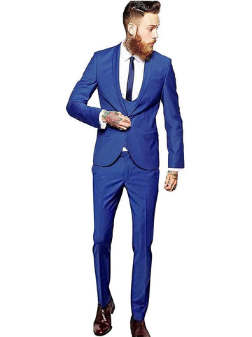 Blue Men's 3 Pieces Fashion Suits Slim Fit Groomsmen Tuxedos Formal Wedding/Business Men Suits Jacket+Vest+Trousers for Party