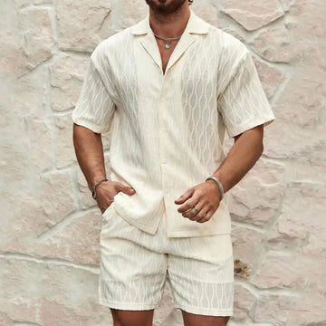 Spring/Summer Suit Solid Color Breathable Men Outfit Short Sleeve Shirt And Shorts Stretch Beach Casual Suit Men Clothing Set