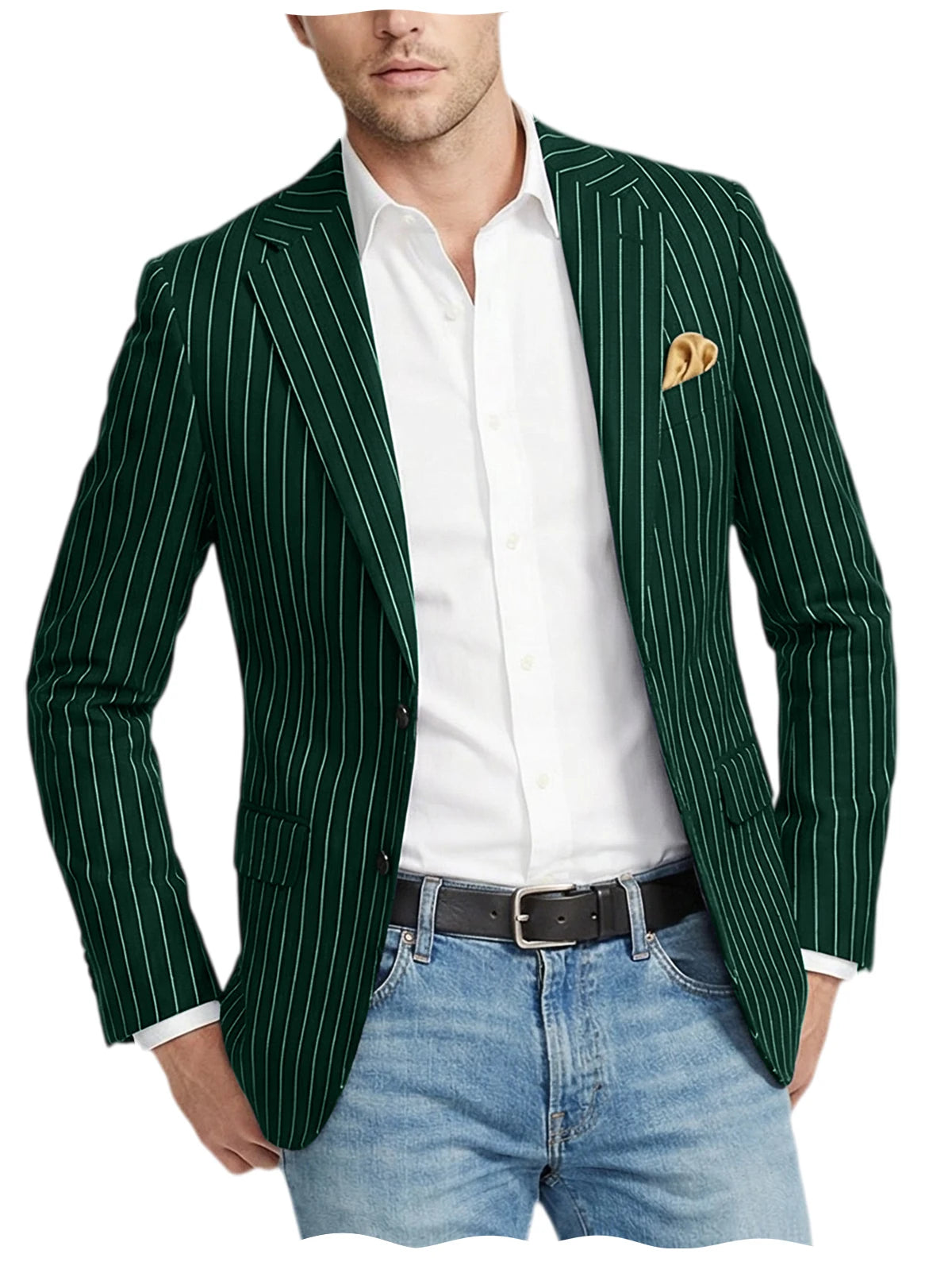 Men's Pinstripe Blazer Jacket Casual Slim Fit  Business Striped Blazer with Pocket Lightweight for Party Wedding Streetwear