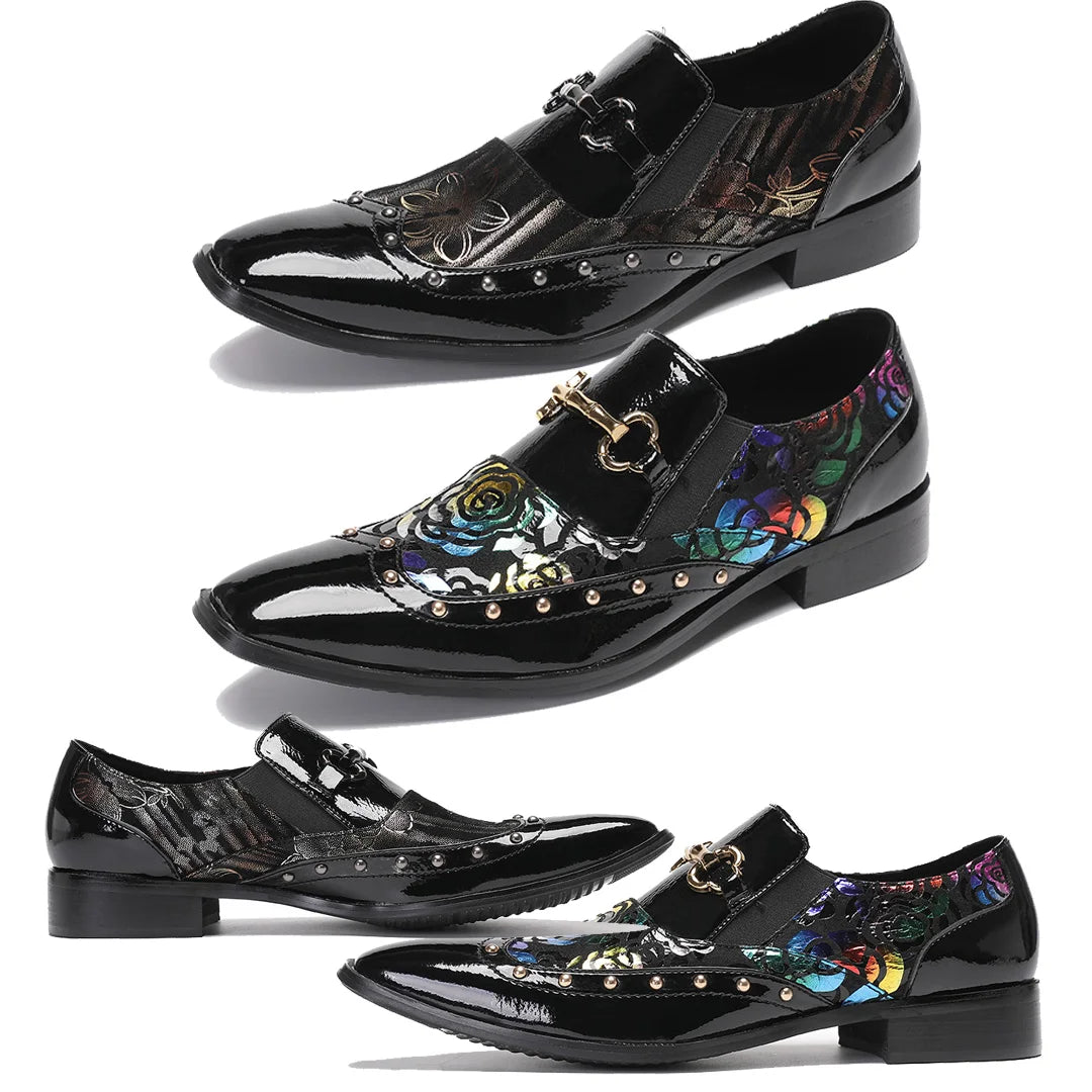 Classic black printed men's shoes pointed casual business assembly shoes fashionable party wedding shoes ayakkabı  mens dress